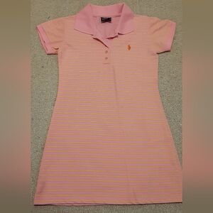 Girls Pink With Yellow Striped Polo Dress